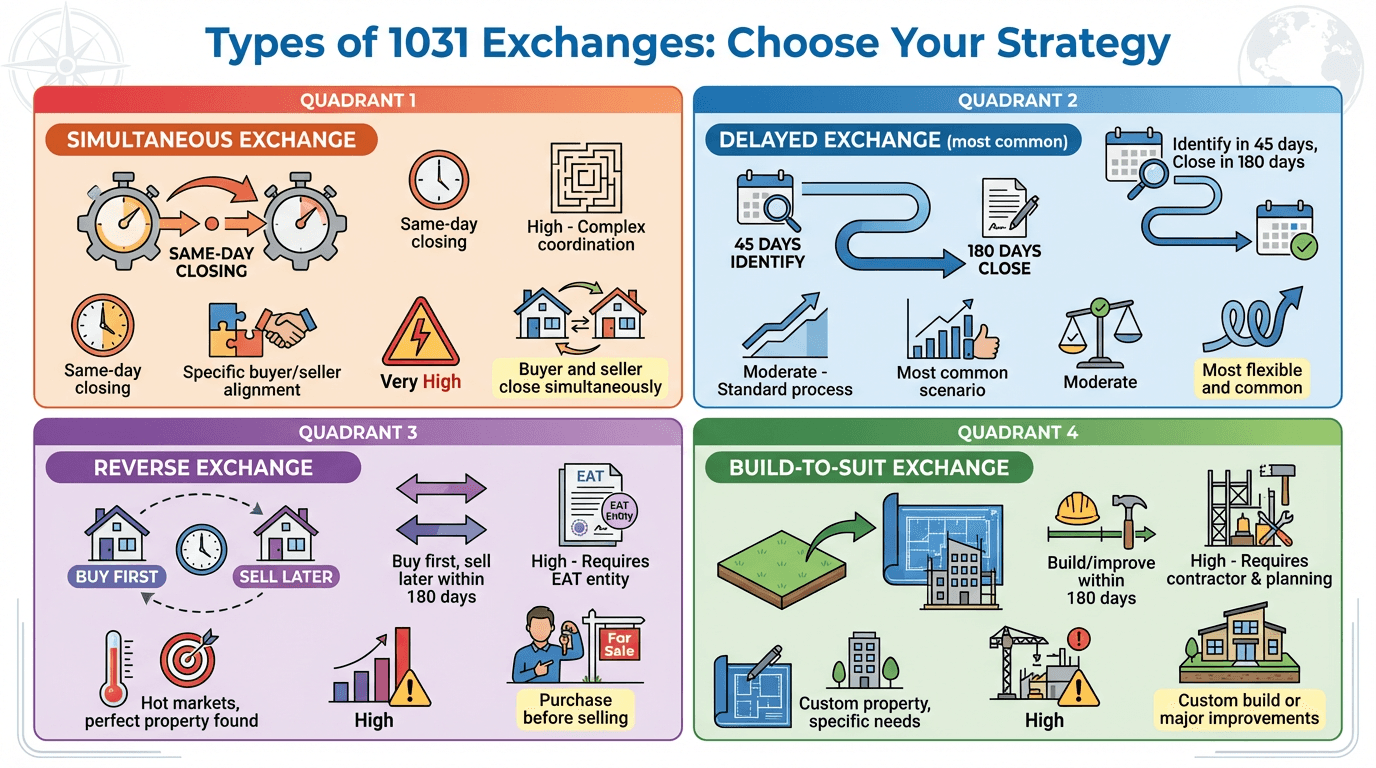 Types of 1031 Exchanges: Simultaneous, Delayed, Reverse, and Build-to-Suit