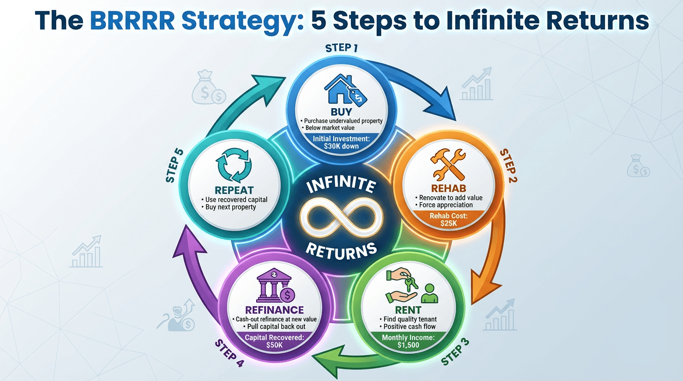 BRRRR Strategy 5-Step Process Visualization