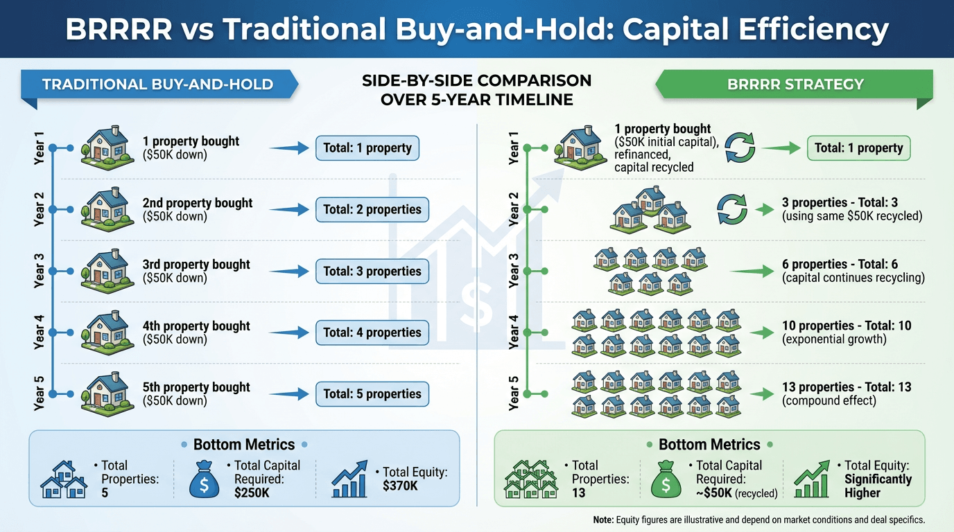 BRRRR vs Traditional Buy-and-Hold Capital Efficiency Comparison