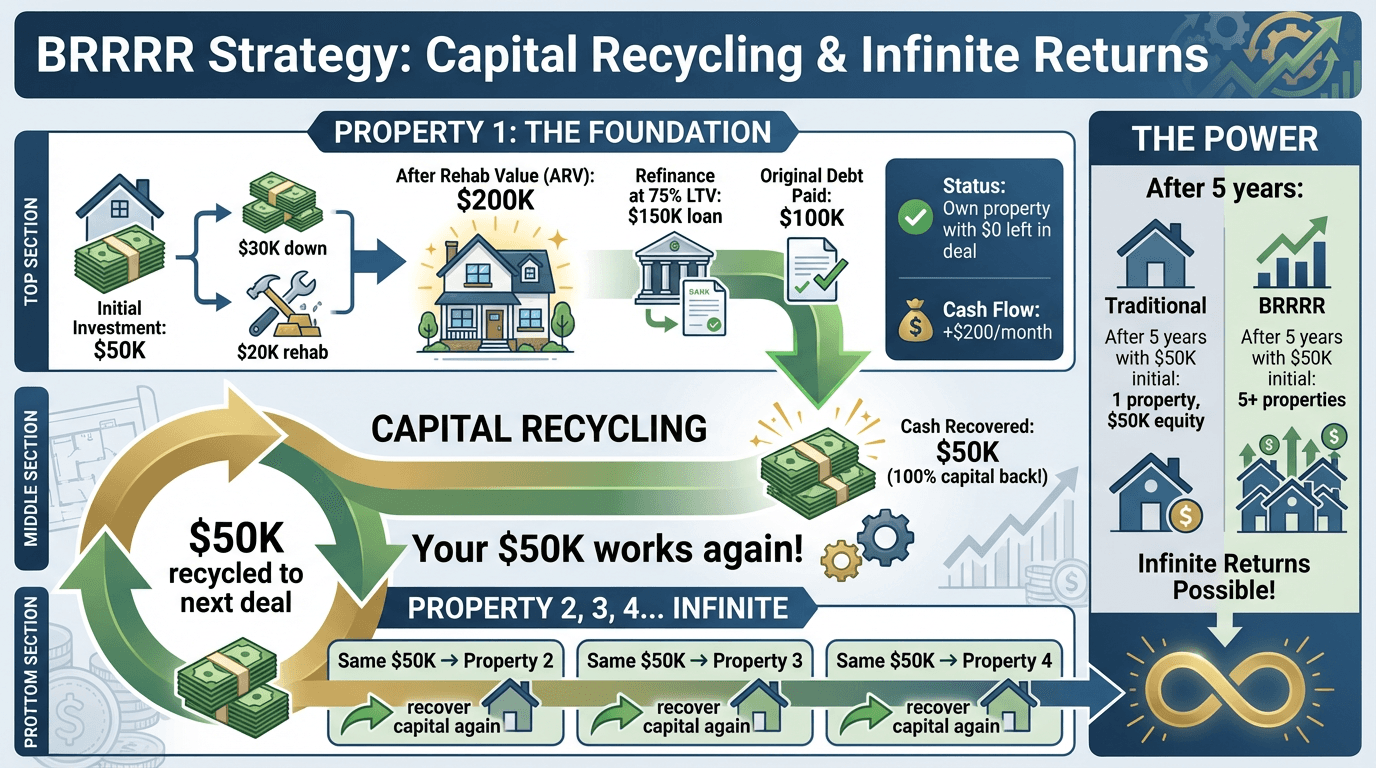BRRRR Capital Recycling and Infinite Returns Visualization