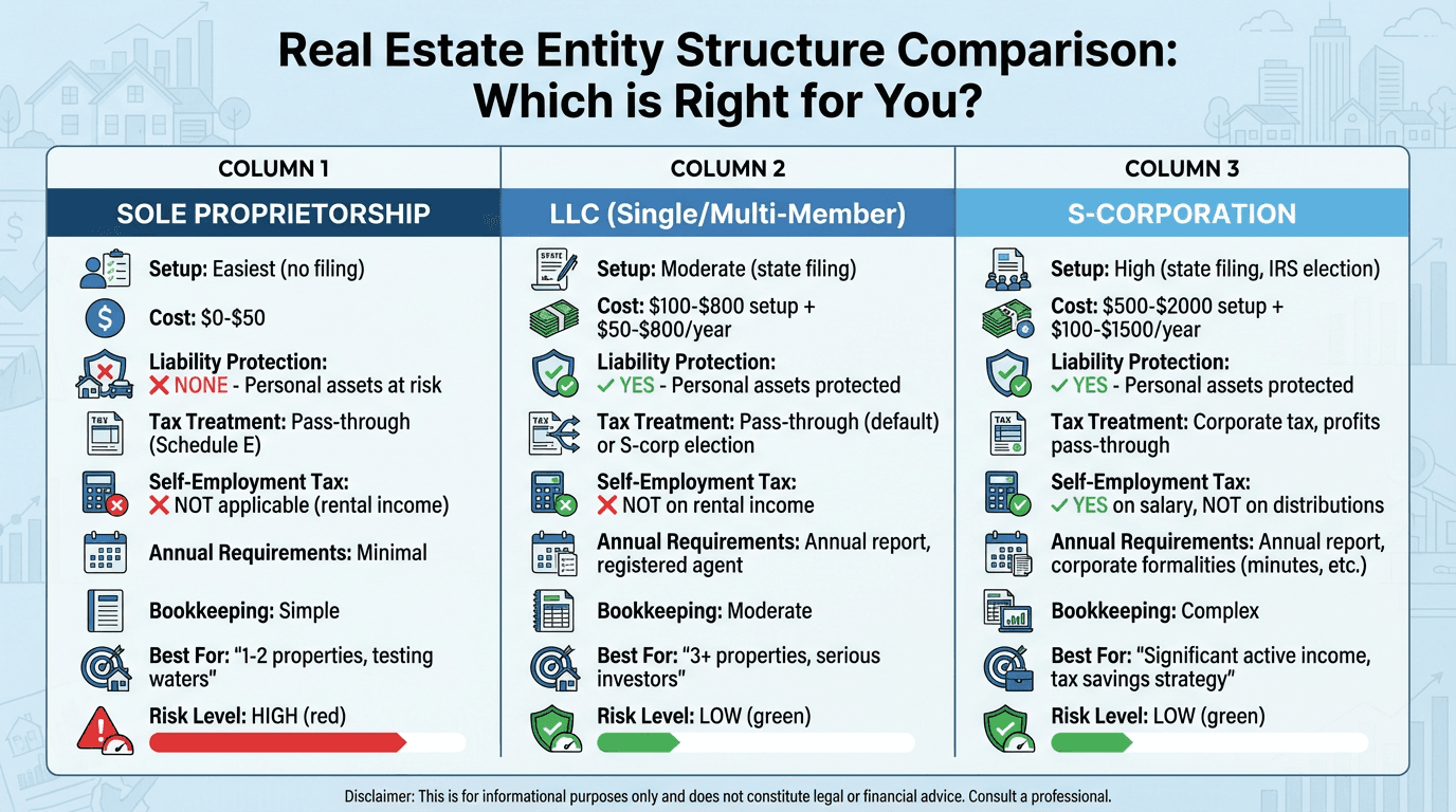 LLC vs S-Corp vs Sole Proprietorship: Real Estate Guide