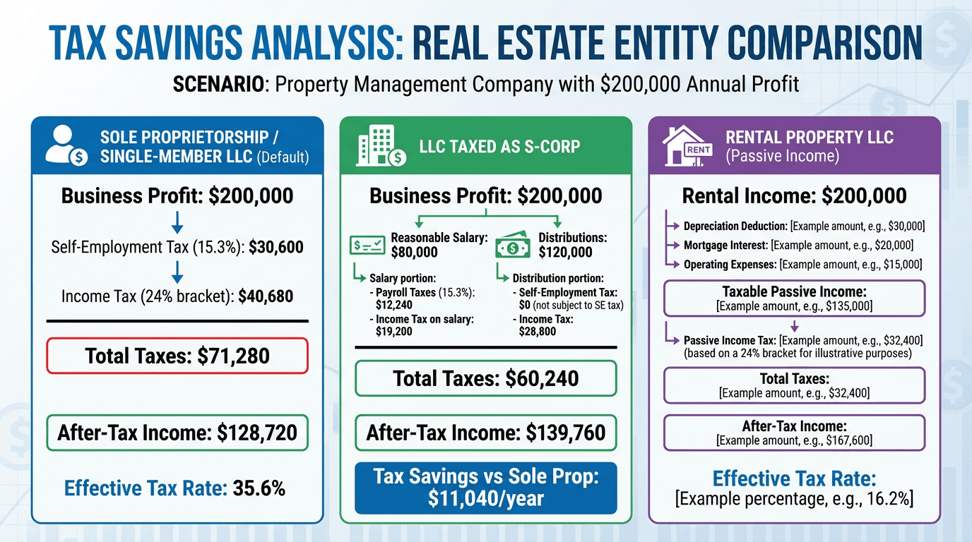 Tax Savings Comparison: LLC vs S-Corp vs Sole Proprietorship